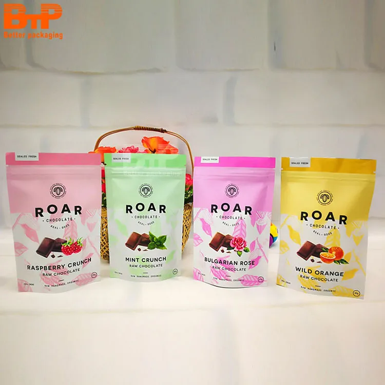 Customized Stand Up Maylar Pouch Packaging Seal Zipper Bags For Biscuit Chocolate Dry food Candy and Dry fruit