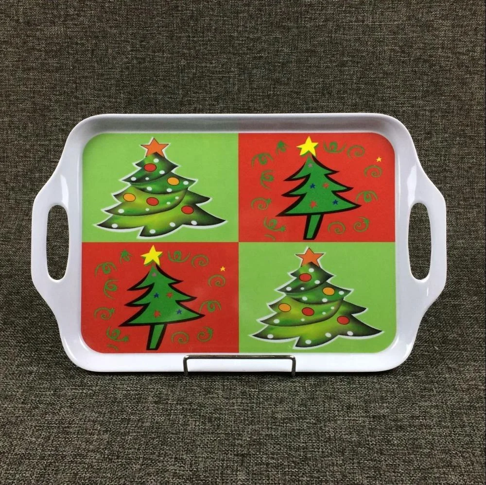 Plastic custom melamine Christmas serving tray with handle wholesale