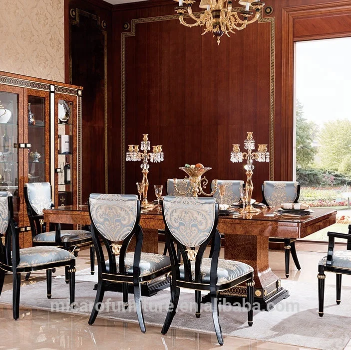 Italian royal antique classic wooden 8 seats dining table set