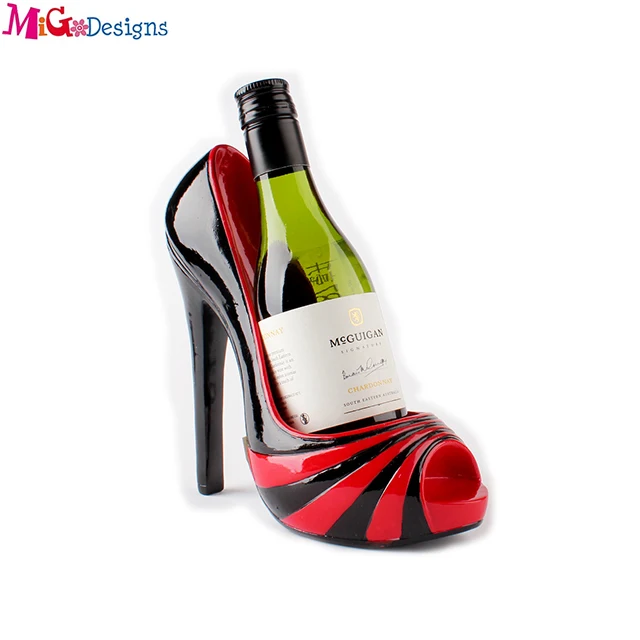 
wholesale Red high heel shoe resin enameled cork wine bottle holder 