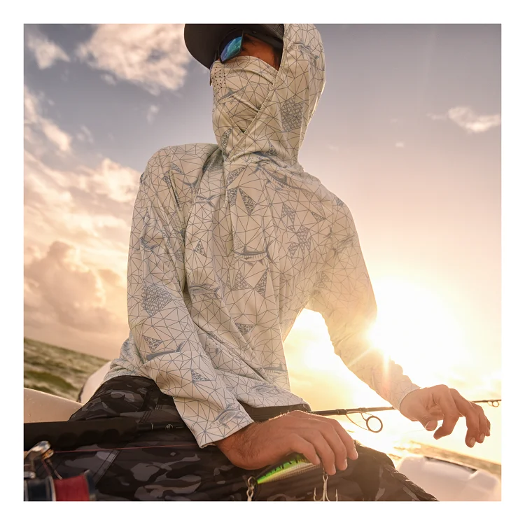 Мужские изготовленным на заказ логосом с длинными рукавами рубашка на открытом воздухе три панель капот с подтяните гетры шеи для рыбалки