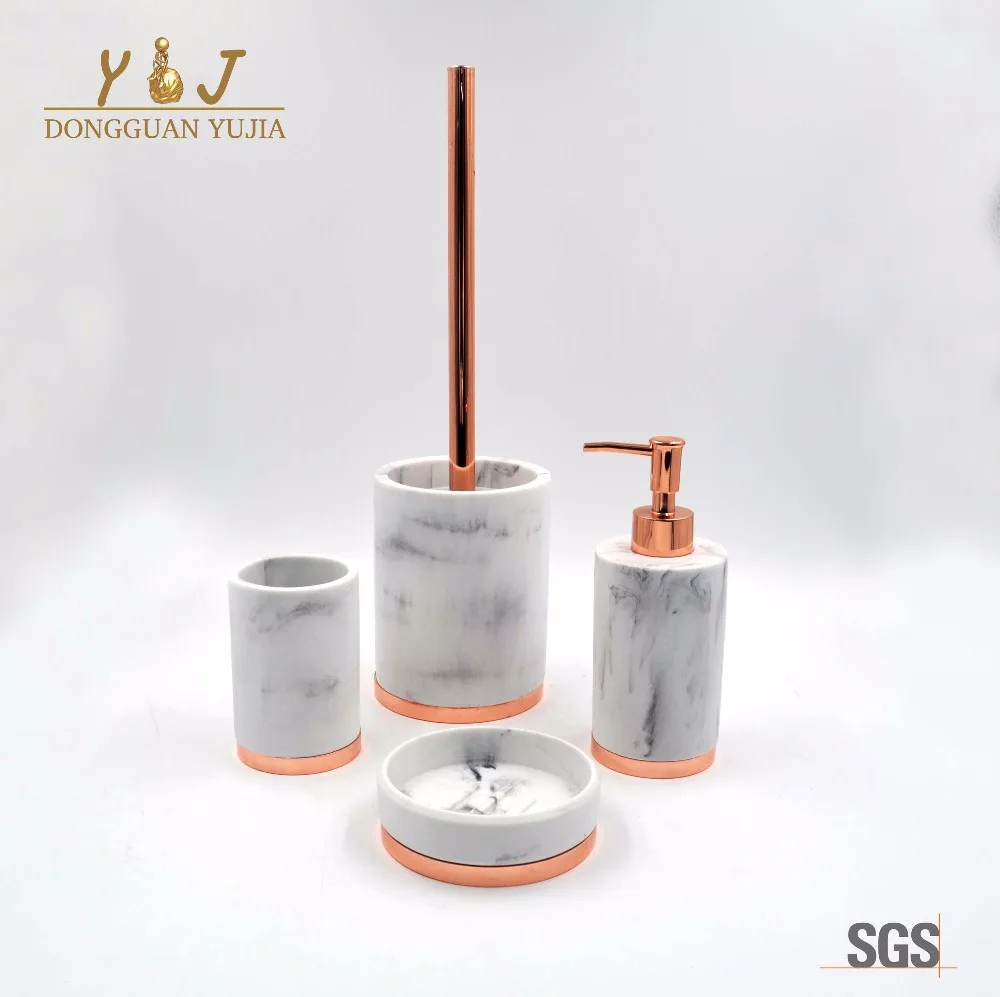 
White Cylindrical Marble Resin Accessories Bathroom Set Home Accessories 