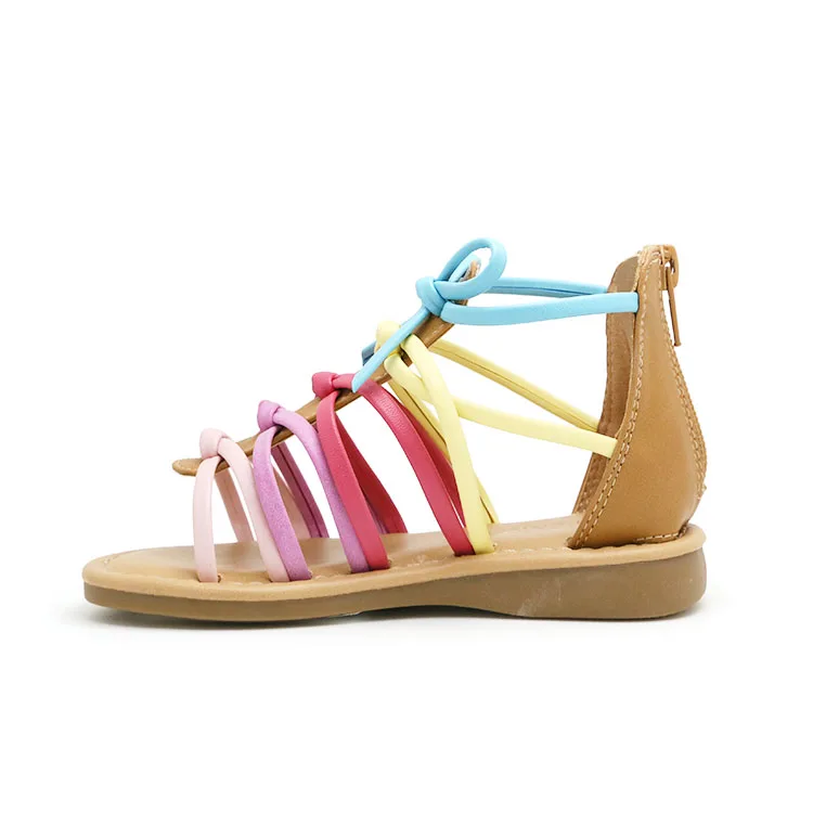 Summer Fashion Back Zip And Rainbow With Cross Straps Bow Sandals Children Girls