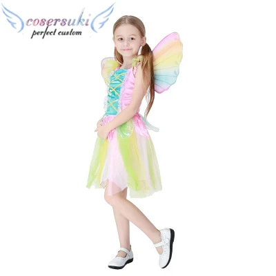 Cute Rainbow Angel Skirt Halloween Children Princess Dress Stage Performance Cosplay Angel Costume