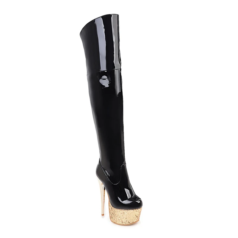 WETKISS OEM Shoes Big Size Women Shoes Latex Fetish Boots High Stiletto Heels Ladies Boots Fashion Mature Women Over Knee Boots
