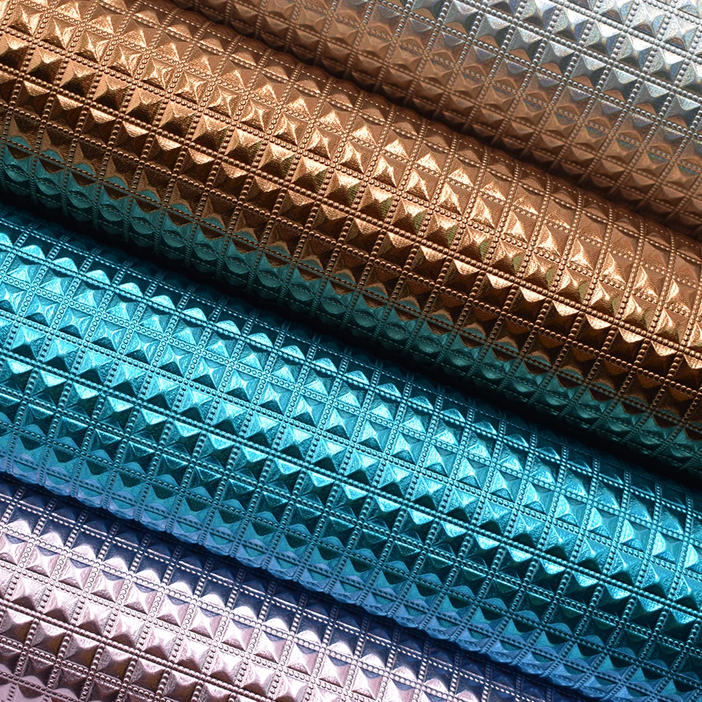 Diamond Metallic Square Embossed High Glossy Foiled Synthetic PU Leather for Bag Shoe
