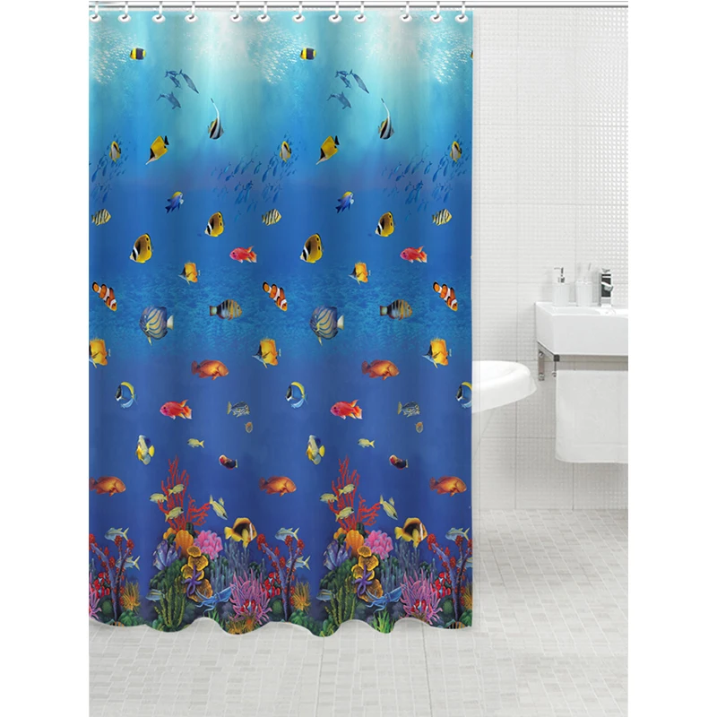 New Polyester Shower Curtain Ocean Theme Printing Design Fish Dolphin Shark Octopus Bathroom Curtain Waterproof