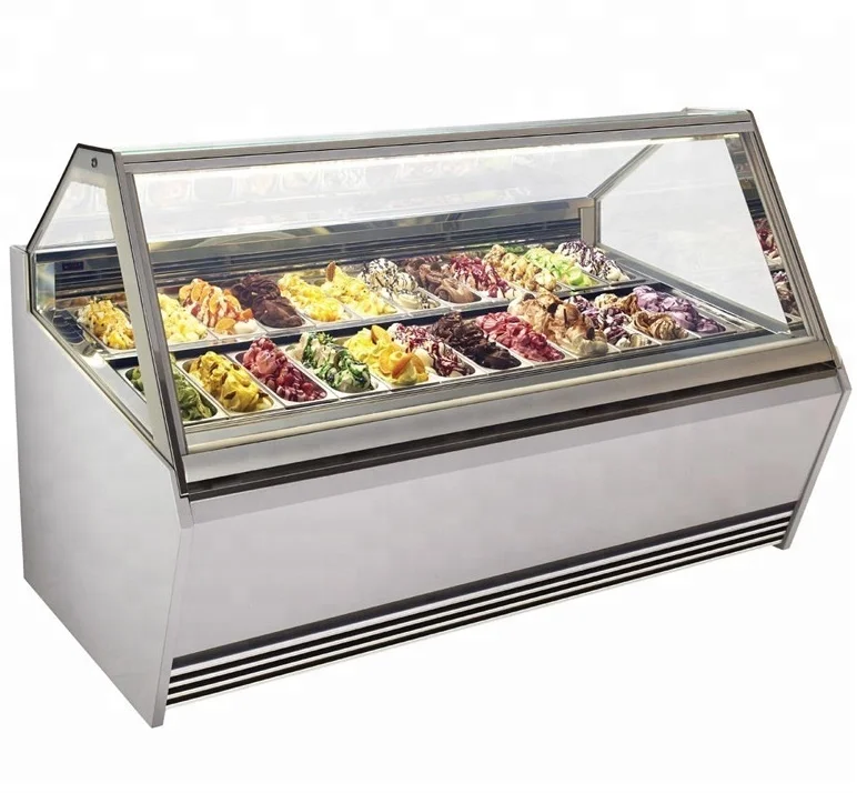 Curved transparent glass cover highlight display Ice Cream Freezer with CE