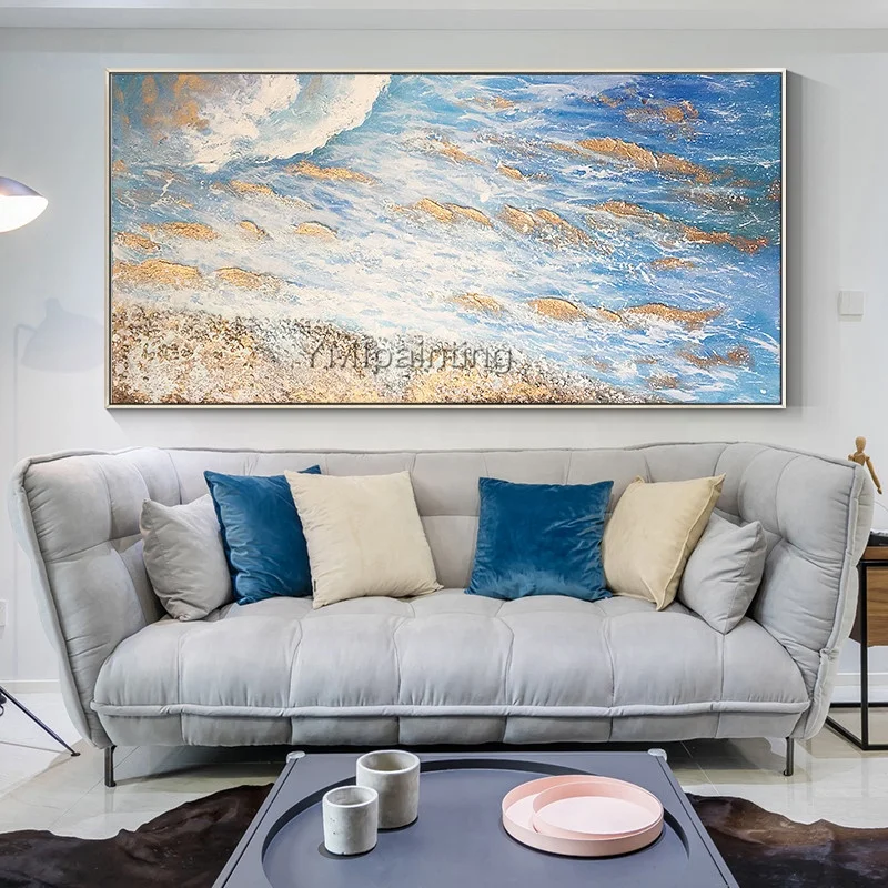 Gold art Abstract Acrylic painting on canvas Original art blue painting texture large wall Picture home Decor caudro abstracto