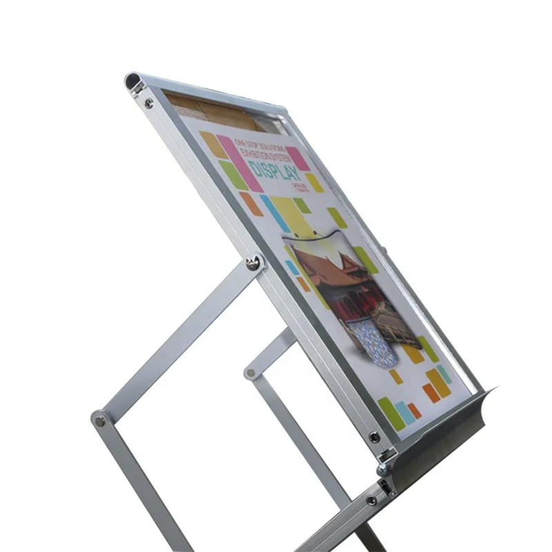 Aluminum Frame A4 Magazine Exhibition  Acrylic Board Display Stand Silver Folding Catalog Brochure Holder Stand For Promotion
