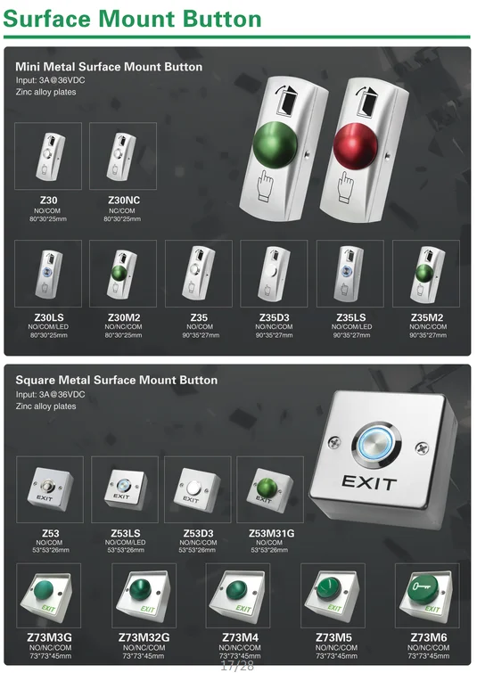 Big Square Zinc Alloy Metal Green Red Mushroom Request to Exit Switch access control door exit push button with back box