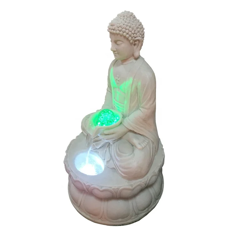 Sandstone Indoor Buddha Statue Water Fountains with Colorful Crystal Ball Light