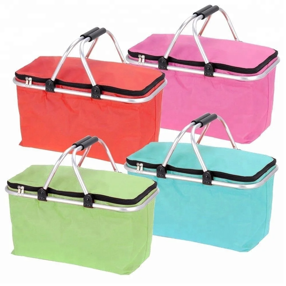 New Design Wholesale Portable Large Oxford Fabric Fruit Vegetable Folding Storage Car Picnic shopping Basket