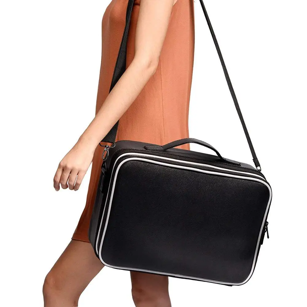 Makeup Bag Organizer Cosmetic Train Case 3 Layer Beauty Artist Storage Brush case with Shoulder Strap PU Leather Designed