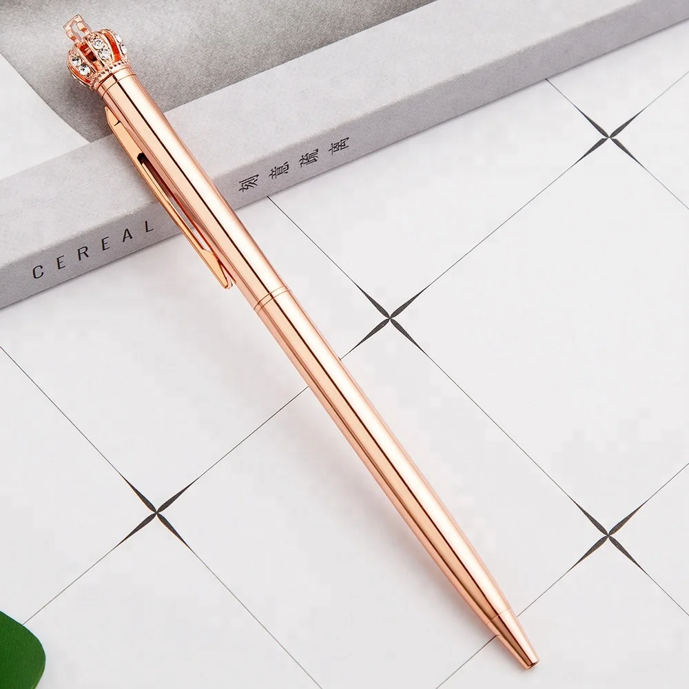 hot selling church anniversary souvenirs cute weeding pen diamond crown luxury metal twist pen for gift