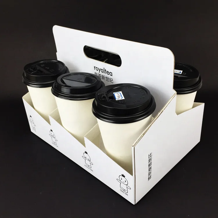 
Custom Size Logo Disposable Printing Paper Cup Holder Tray for Coffee 