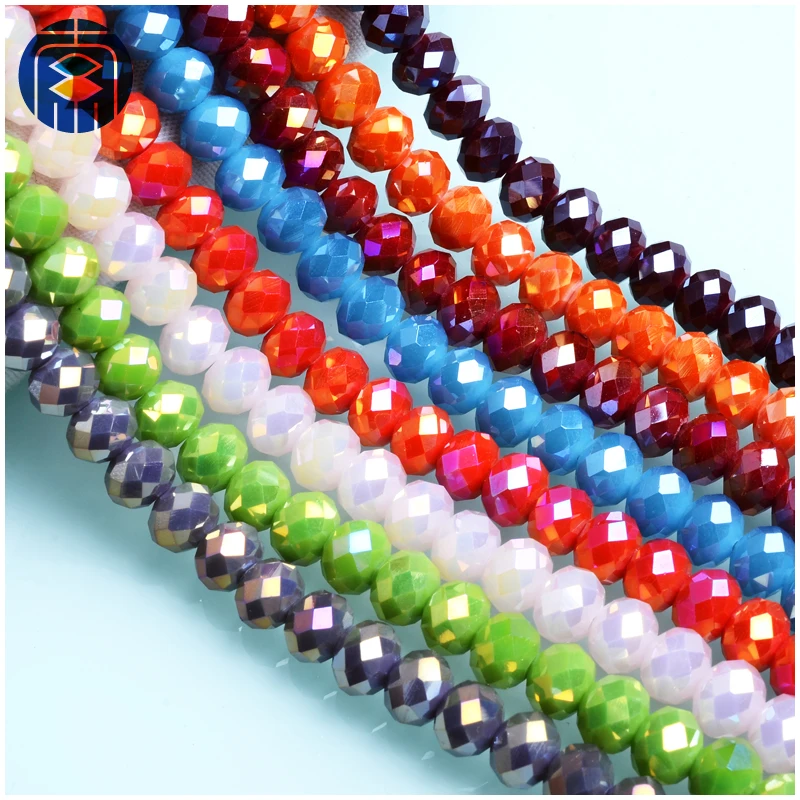 
China Crystal Glass Beads Supplier AB Color Faceted Rondelle Czech Glass Beads 