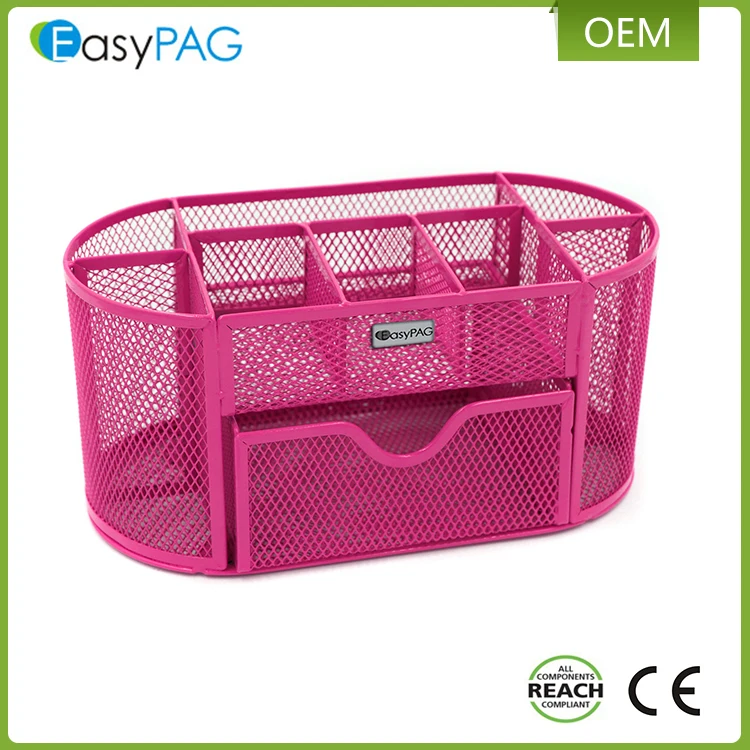 EasyPAG, настольный органайзер, черный сетчатый, для офиса, школы, поставка, Caddy с выдвижным ящиком, розовый
