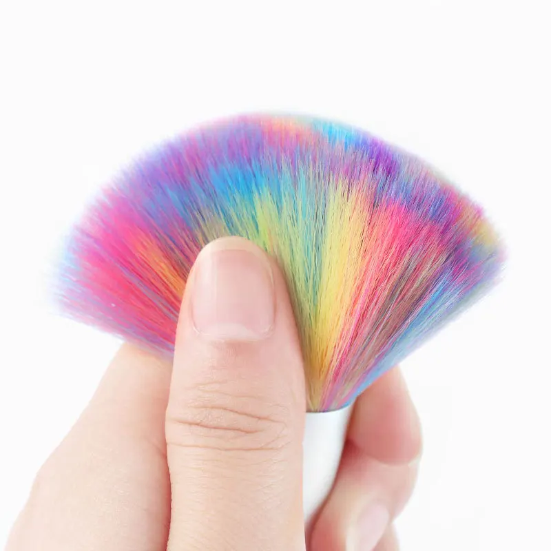 Mini Rainbow Colorful Brush Hair Steel Handle 4.5x6.2cm Nail Art Dust Brush For Makeup