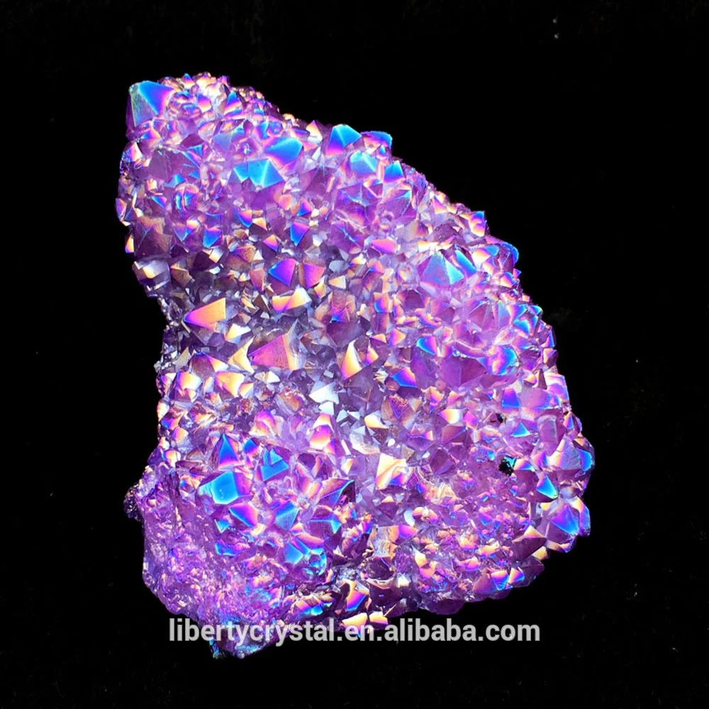 
Natural Purple Aura Amethyst Geode Crystal Clusters Titanium Coated 