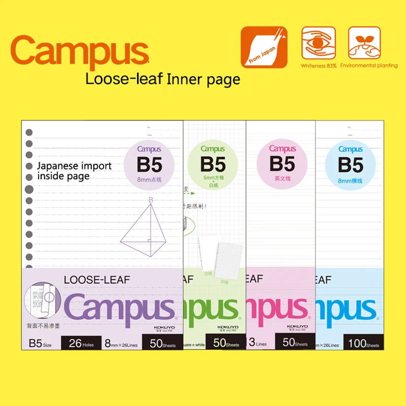 China kawaii stationery wholesale kokuyo colored A5 50sheets inner page spiral paper diary filler paper for loose leaf notebook