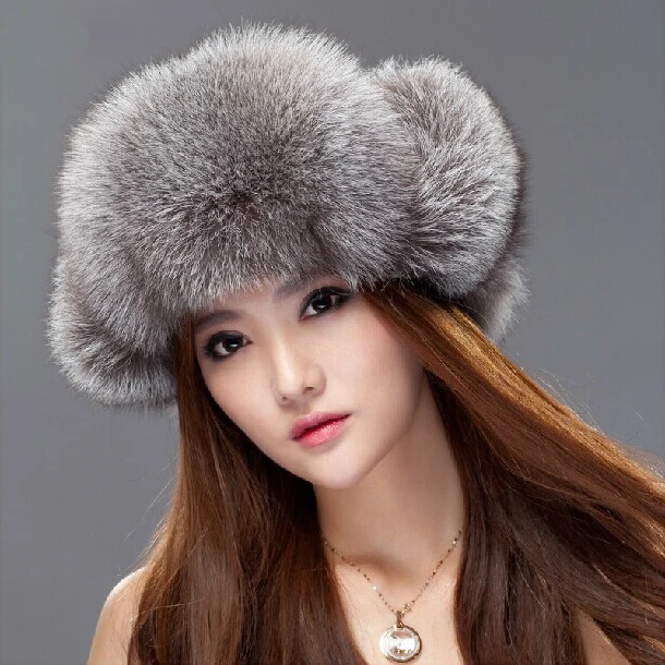 YR434B Winter Hat  Russian Style Women Fashion Silver fox fur hats