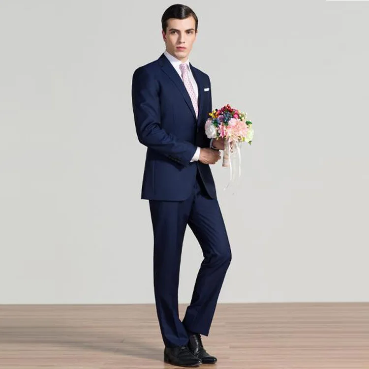 Hot sale 50% wool navy blue natch lapel business men jackets with pants