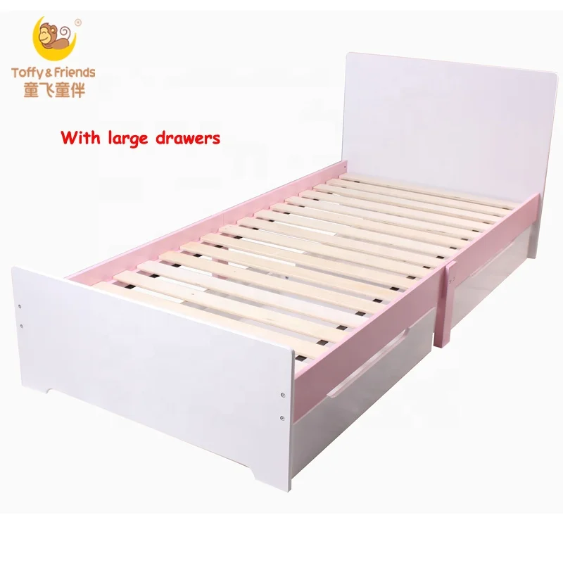 Toffy & Friends Teenager wooden bed girl bed with drawers white pink