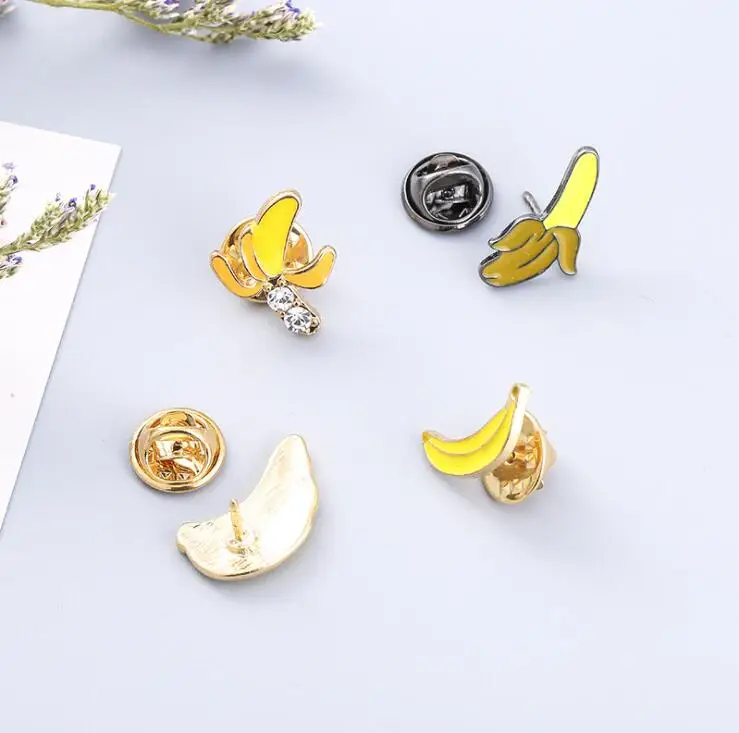 china manufacturer bulk custom logo hard enamel crystal metal fruit banana 3d bag lapel pin