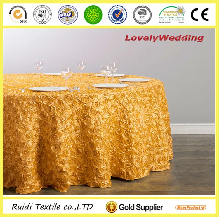 100% polyester cheap rose round tablecloth rosette satin table cloth