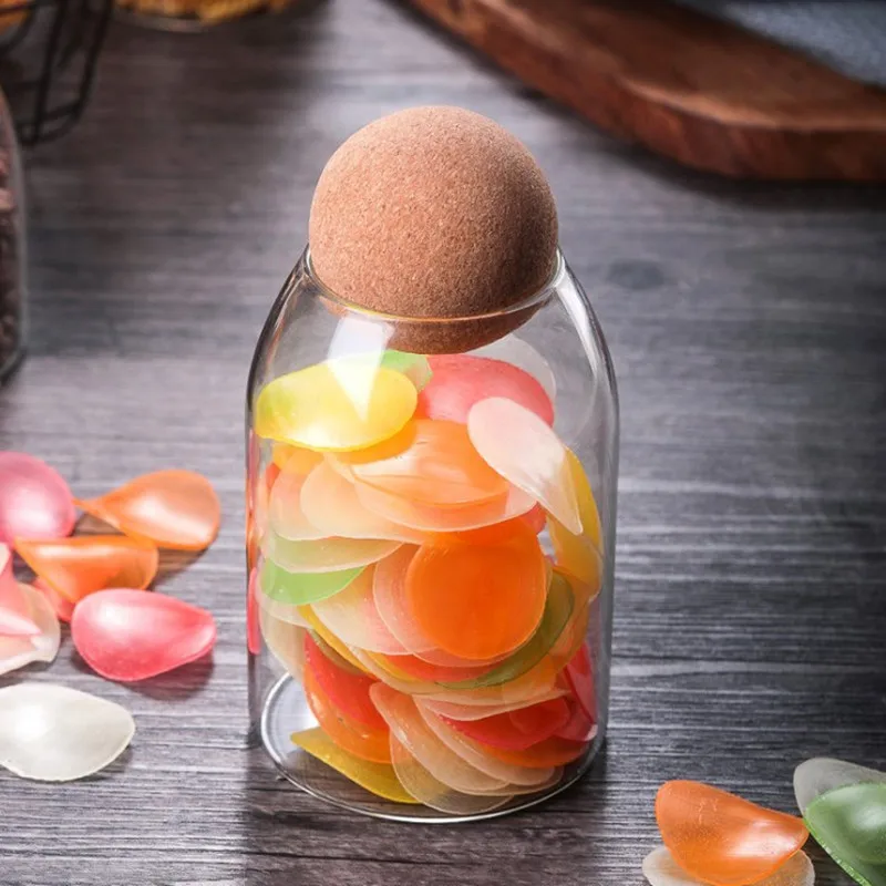 Kitchen Food Container Glass Storage Bottles & Jars with Round Ball Cork Lid