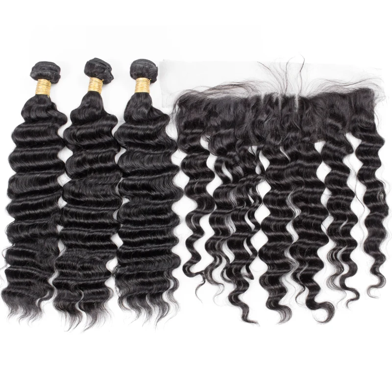 
Free Shipping Brazilian Virgin Human Hair Loose Deep Wave Lace Frontal With Cuticle Aligned Deep Wave Hair Bundles 