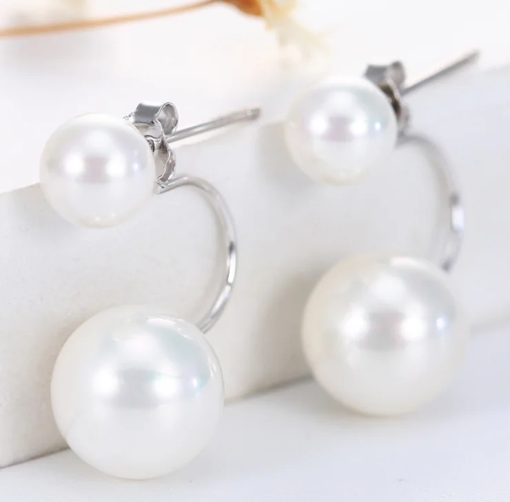 New design double sided white 925 sterling silver earrings Sea Shell pearl jewelry