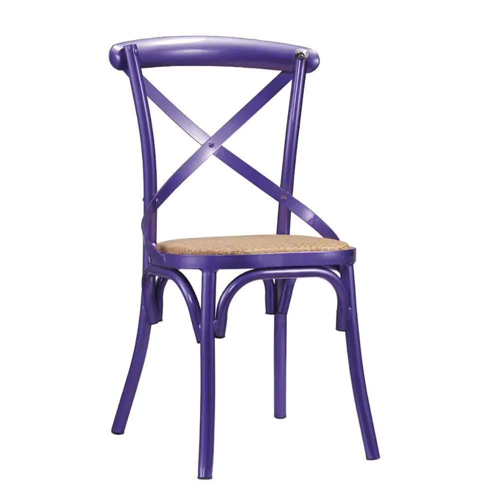Colourful Stacking Metal Cross Back French Style Banquet X Back Dinning Chair With Leather Cushion For Wholesale