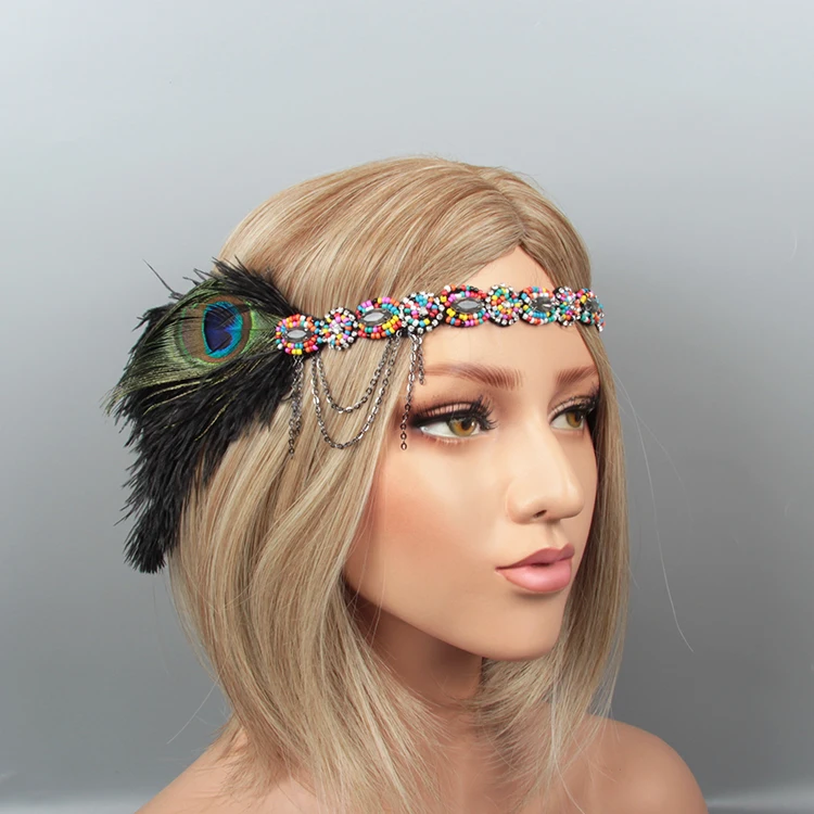 Wholesale indian ribbon wedding 1920s great gatsby feather headdress