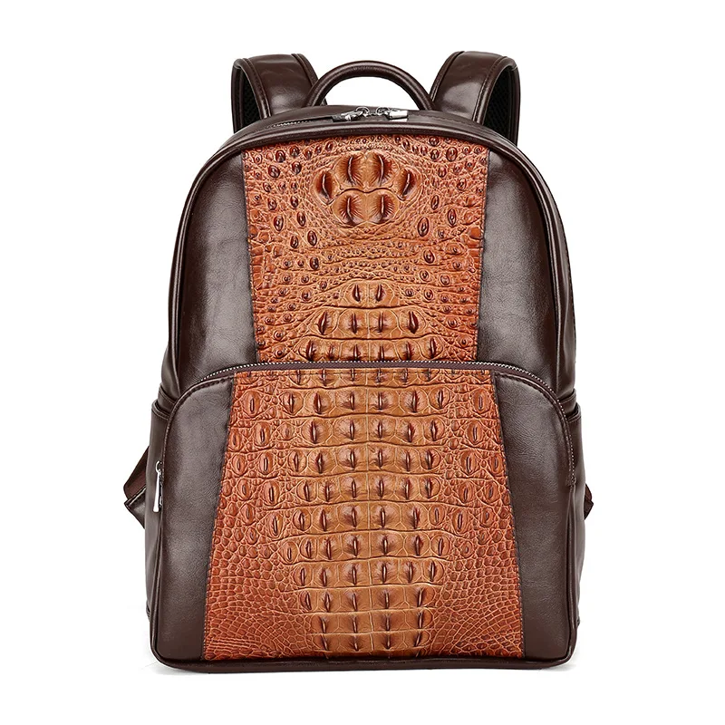 European and American fashion business crocodile pattern backpack men waterproof leather laptop backpack