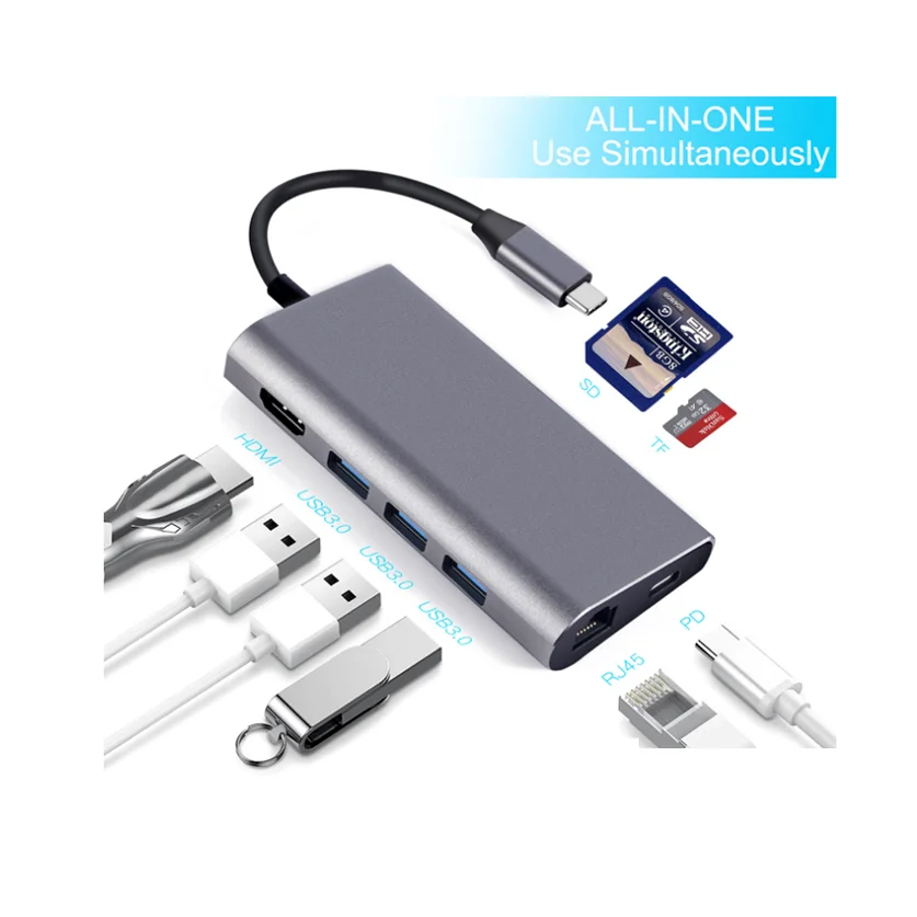 
8 in 1 usb type c to usb ethernet hub for Macbook 