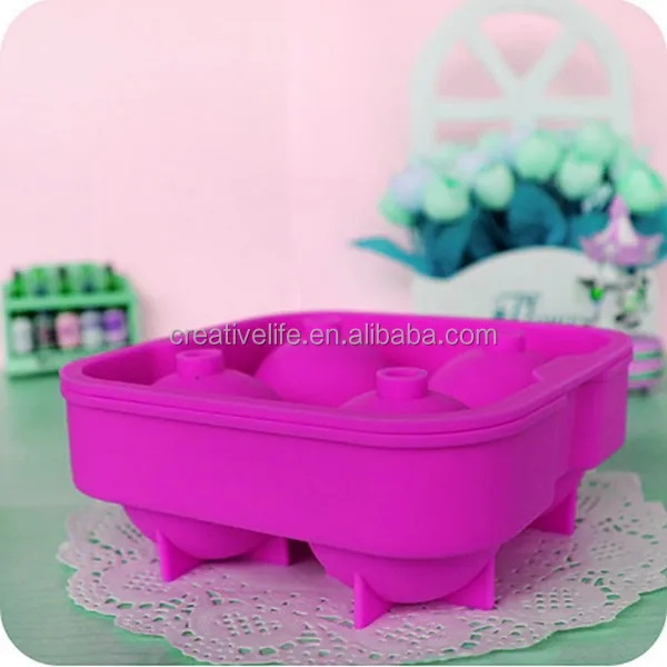 Hot Selling Round Ice Balls Maker Ice Cube Tray Four Large Sphere Molds for Whiskey Cocktails