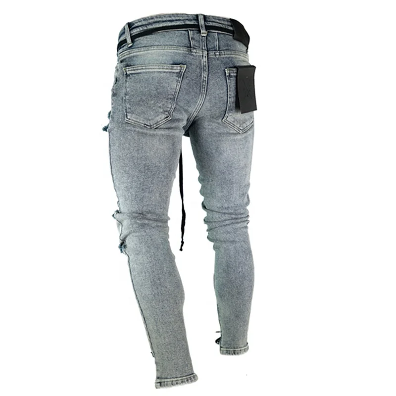 
Fashion Wholesale No Brand Denim Blank Damaged Torn Jeans For Men 
