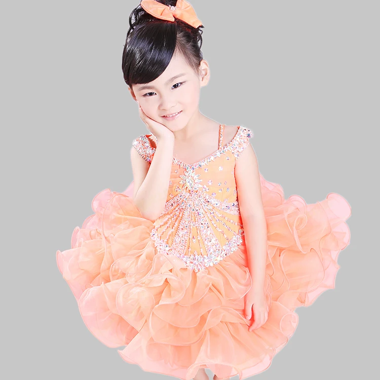 Beautiful mini ball gown organza material birthday flower girl dresses