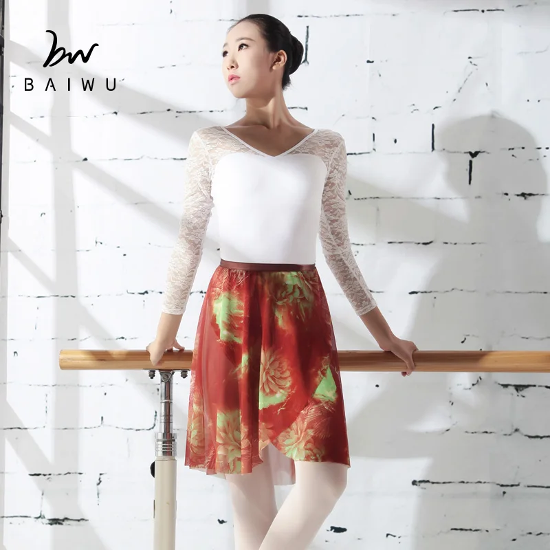 117145403 Baiwu Dance Floral Mesh Ballet Skirt Wrap Dance Skirt