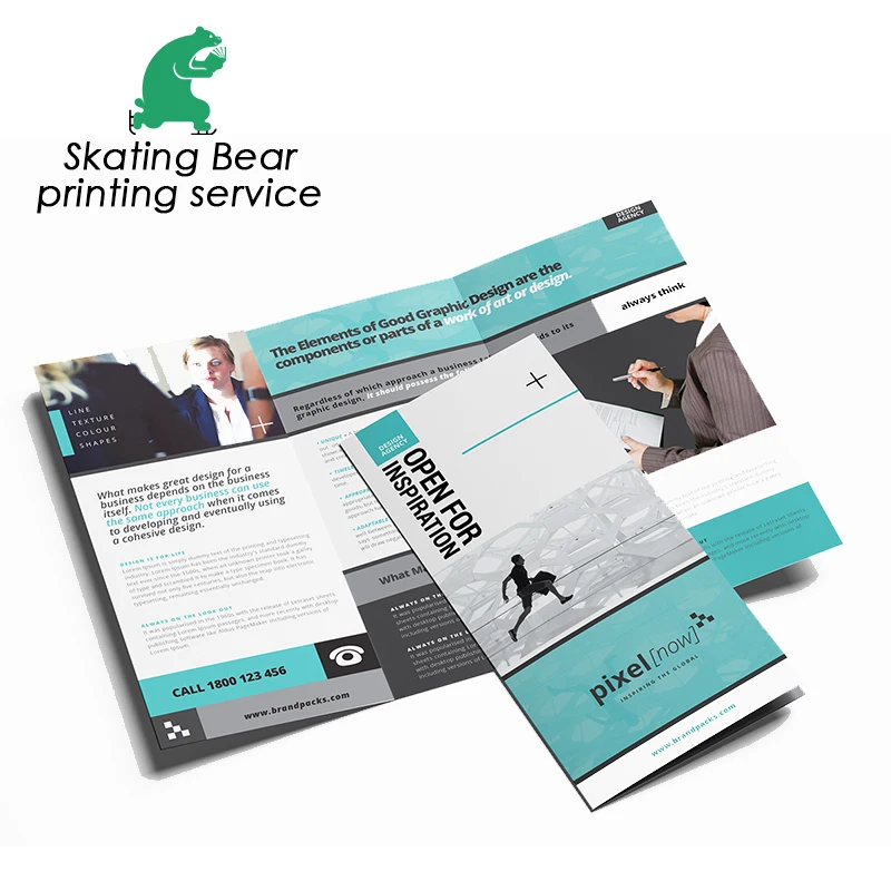 Z stylish folded leaflet brochure printing service A4 200 gsm glossy art paper with Hot Stamping fast delivery