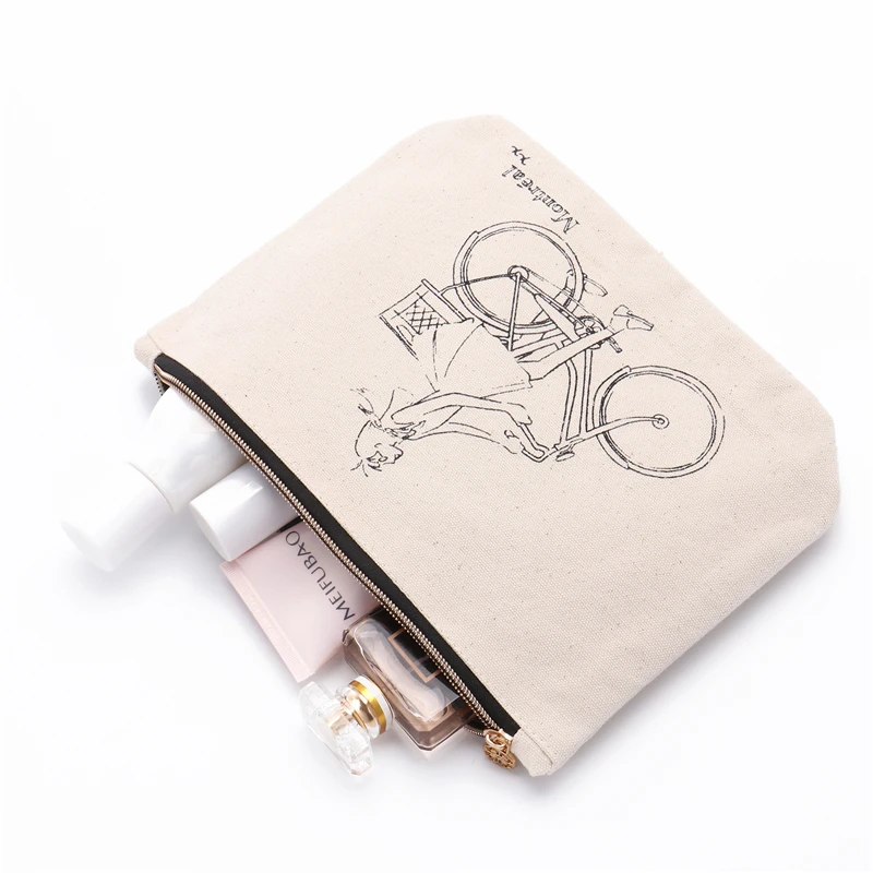 Factory Wholesale Cosmetic Organizer bag Custom natural 8oz Cotton Canvas zipper Pouch for women ladies