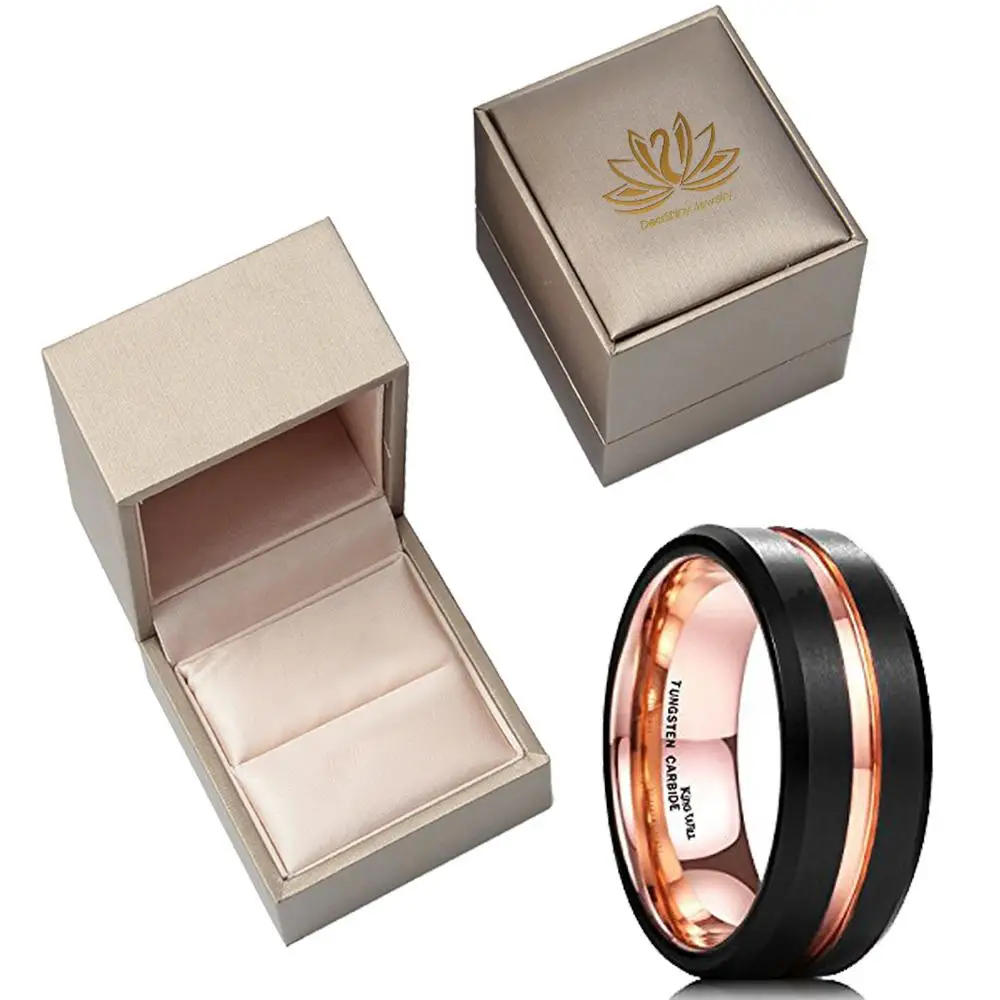 Индивидуальный дизайн ювелирных изделий 8 мм черные вольфрамовые кольца с розовыми золотыми канавками мужской обручальный браслет топ полированная удобная посадка