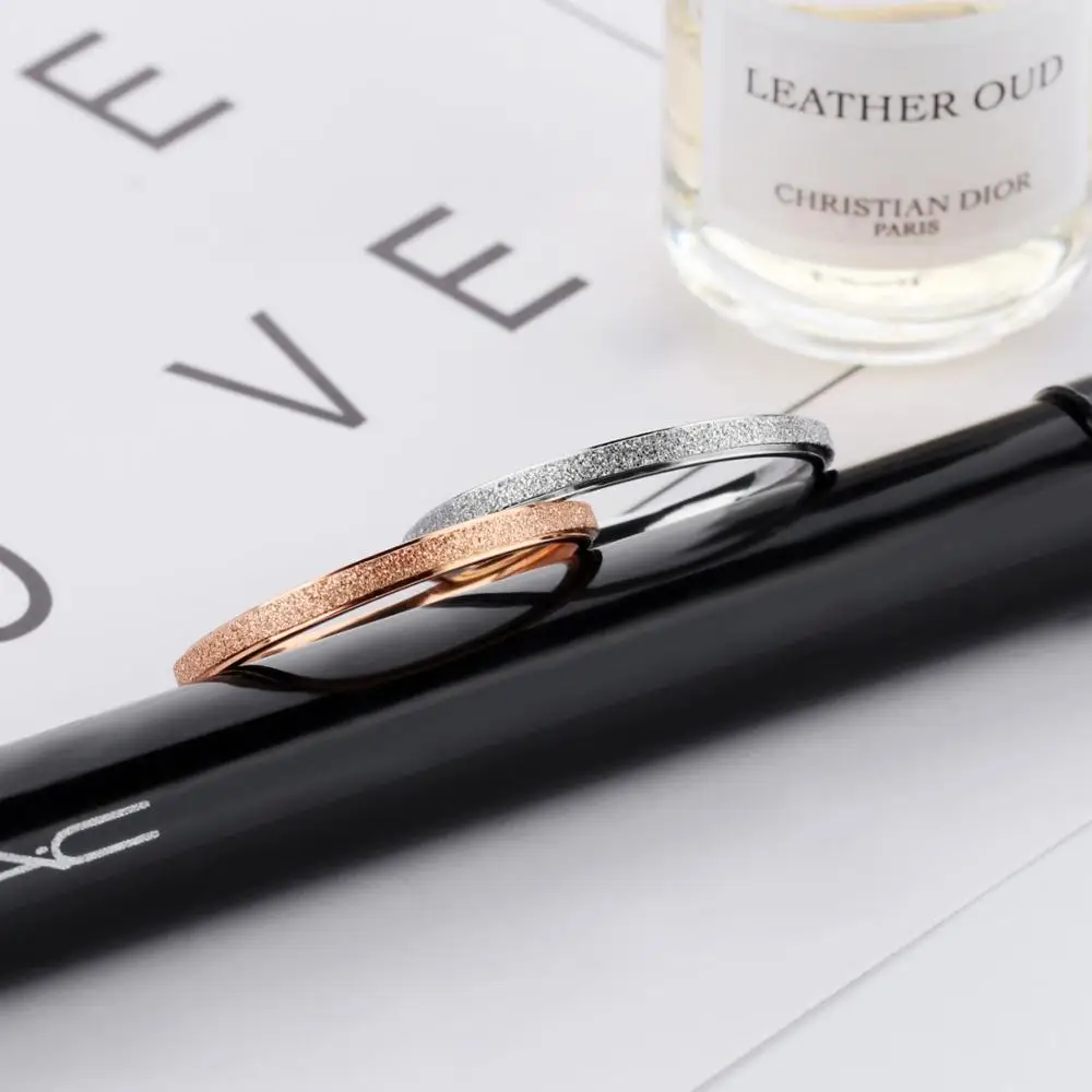 Popular Titanium Steel Matte Rose Gold Tail Fine Frosted Pressed Sand Finger Ring