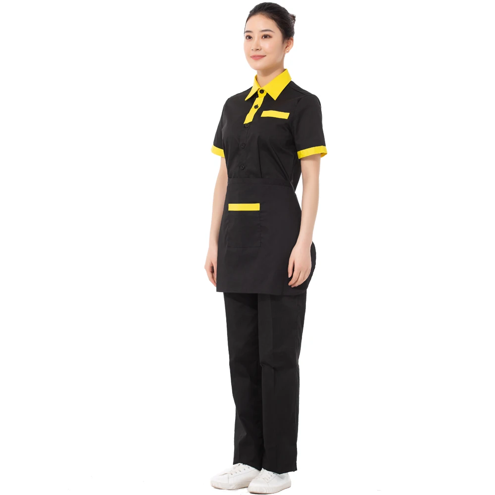 Unisex custom design waiter uniform classic restaurant service staff uniform cleaning suit