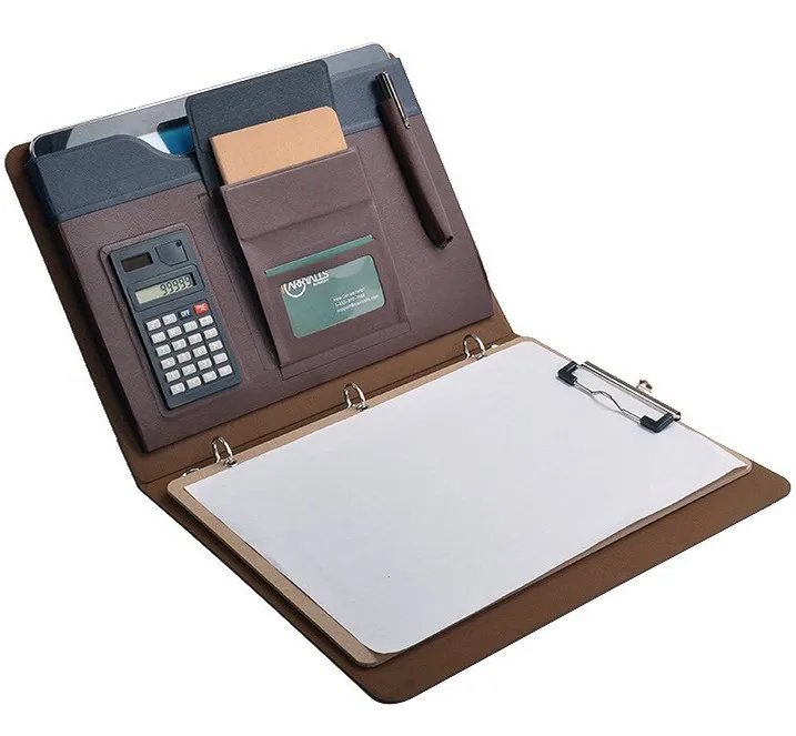 2020 New Portfolio Case Leather Binder 3 Ring with Clipboard/Mini Calculator /Tablet Pouch