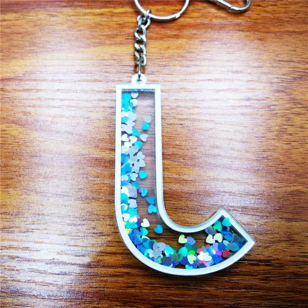 Free Sample Heart Letter Custom Acrylic Keychain Glitter Keychain Charms