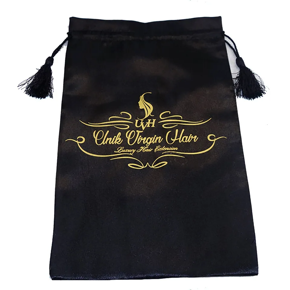 Virgin Hair Packaging Bag with Drawstring Hair Extension Bundles Satin Bag