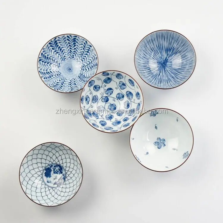 Japanese creative striped tableware set printing funnel-shaped dessert tableware blue and white porcelain rice bowl